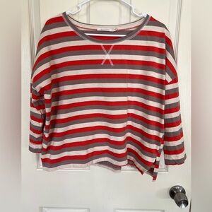 Ellison Striped Crop Top Large Red Taupe White Cotton Boxy Tee Casual